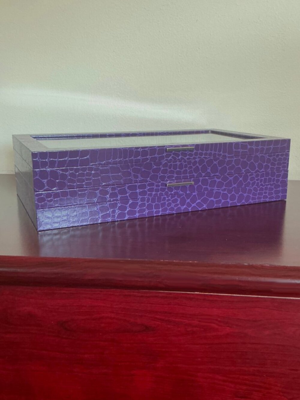 NEW 2-pc HSN Prestige Colleen Lopez Anti-Tarnish Purple Croco Jewelry Trays - Picture 2 of 10